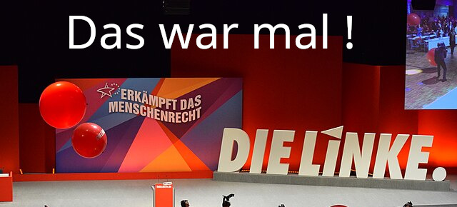 Bild der Bühne des Parteitages der Partei DIE LINKE 2019 in Bonn mit der Überschrift »Das war Mal !«